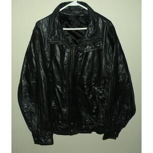 Unbranded Men’s XL Regular Zip Leather Bomber Jacket Black